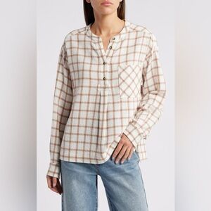 Xirena Makenzie Windowpane Check Popover Top Plaid Button-Up Women's Top Size S